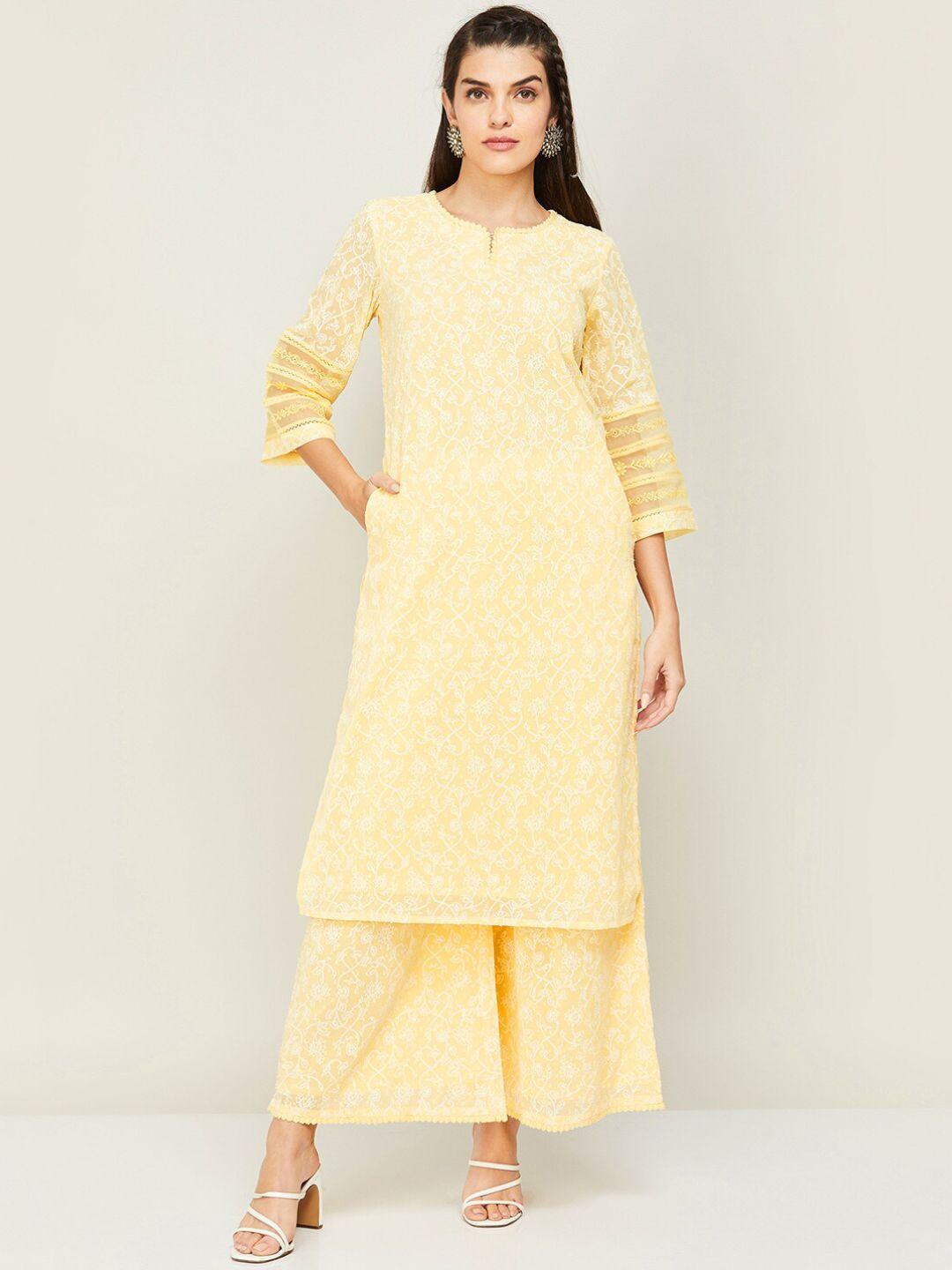 melange by lifestyle floral printed thread work kurta with palazzos