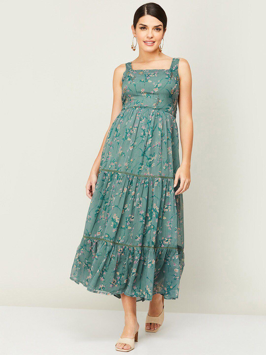 melange by lifestyle floral printed tiered midi fit & flare dress
