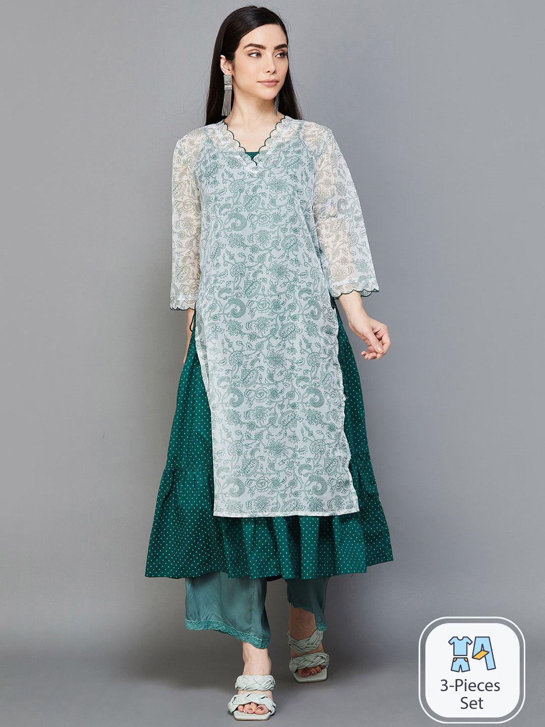 melange by lifestyle floral printed v-neck layered anarkali kurta