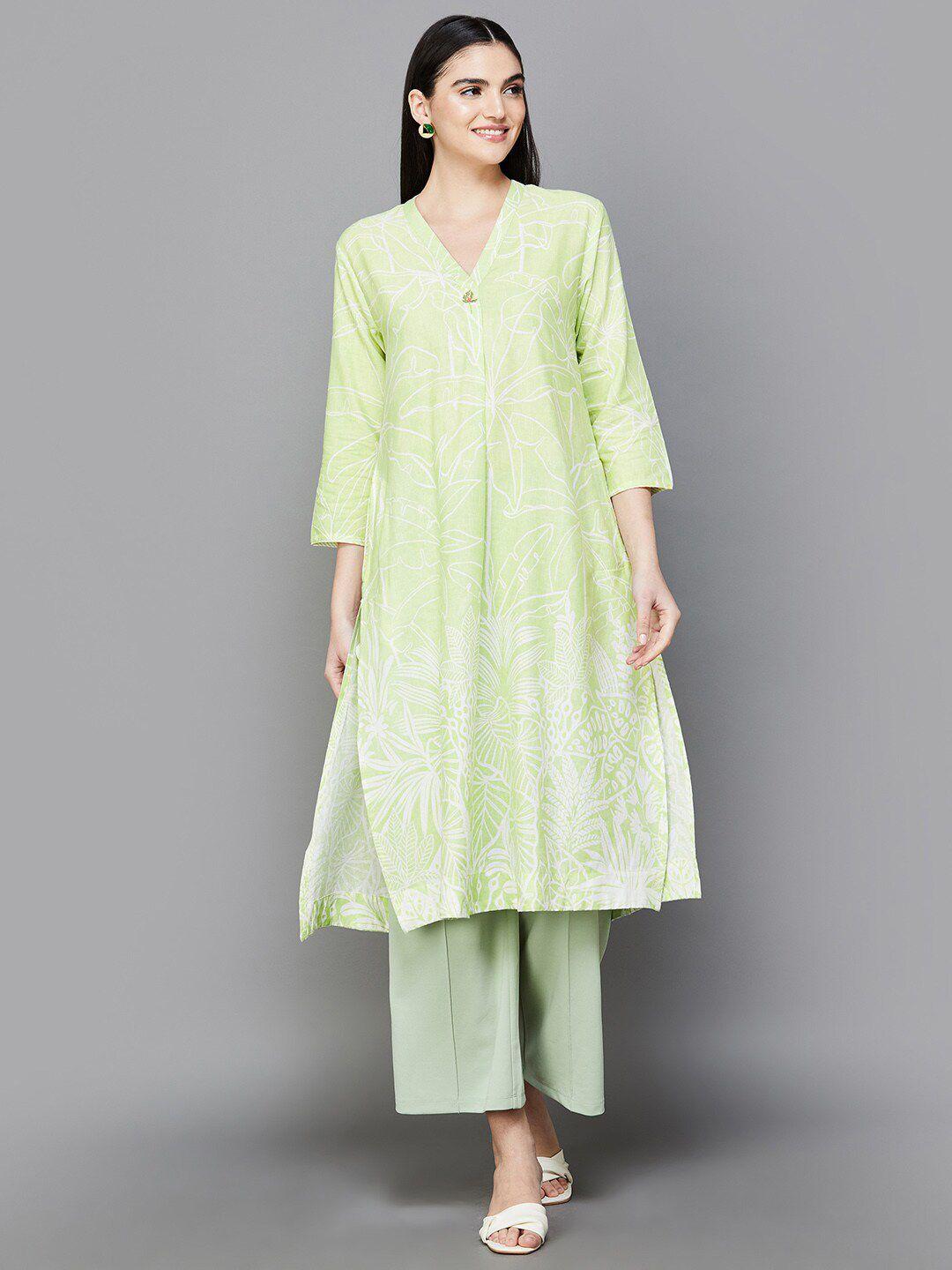 melange by lifestyle floral printed v-neck straight kurta