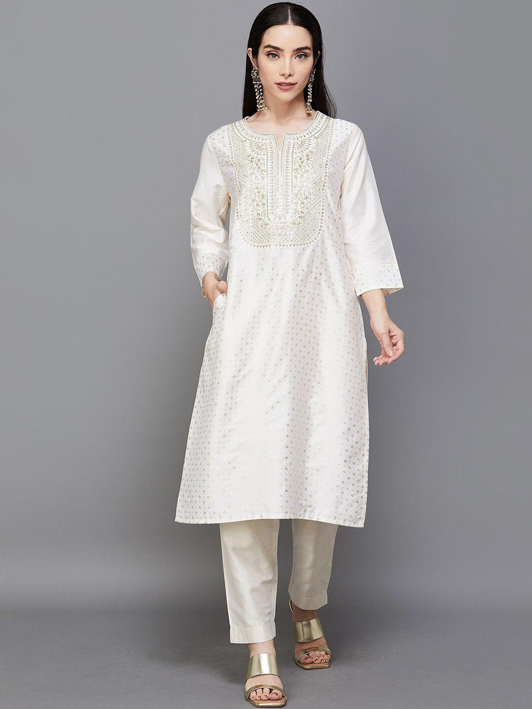 melange by lifestyle floral woven design round neck kurta