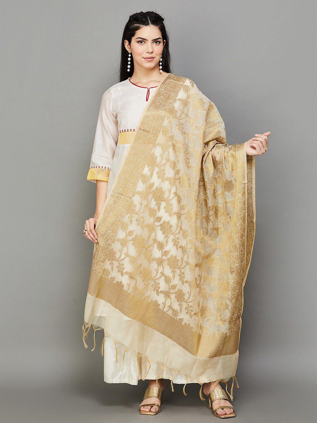 melange by lifestyle floral woven design tasseled cotton dupatta