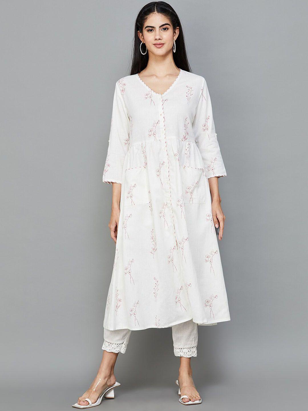 melange by lifestyle geometric embroidered flared sleeves chikankari kurta