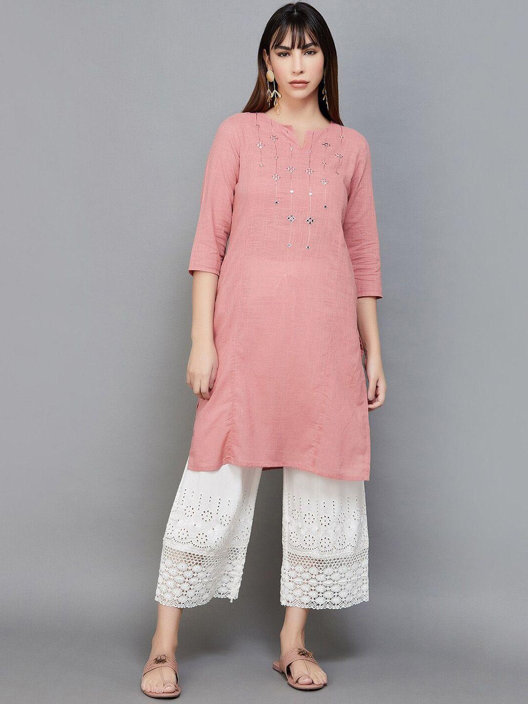 melange by lifestyle geometric embroidered keyhole neck chikankari kurta