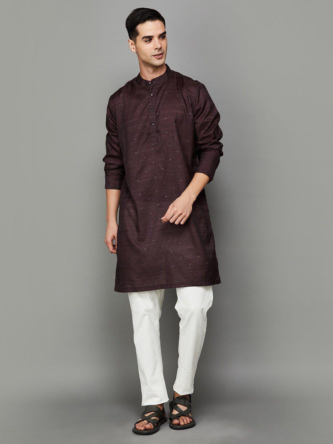 melange by lifestyle geometric embroidered mandarin collar straight kurta