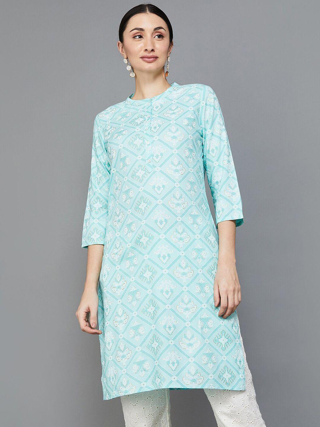 melange by lifestyle geometric printed band collar kurta