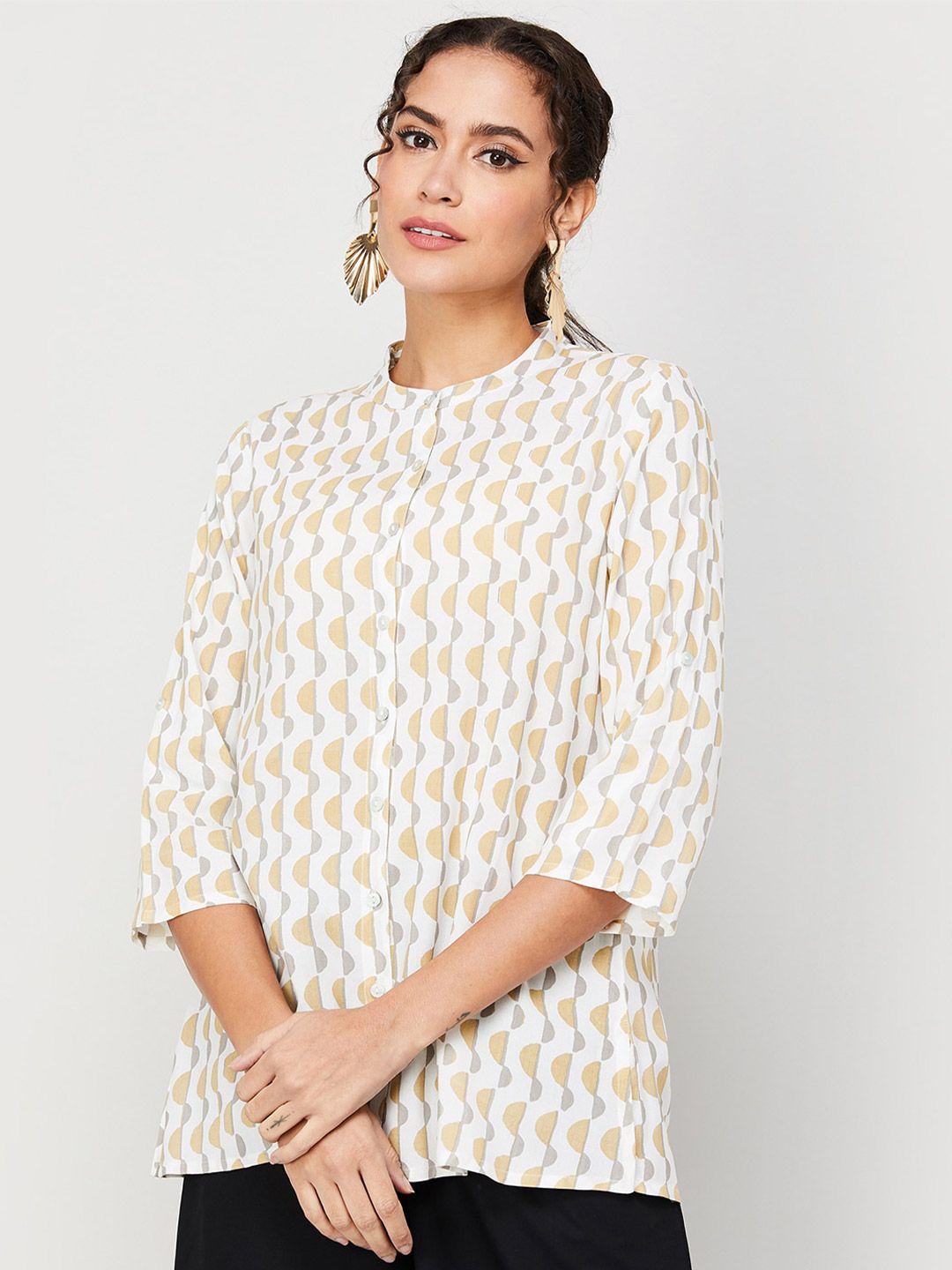 melange by lifestyle geometric printed mandarin collar kurti