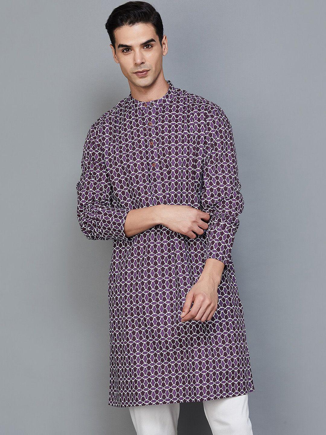 melange by lifestyle geometric printed mandarin collar straight kurta