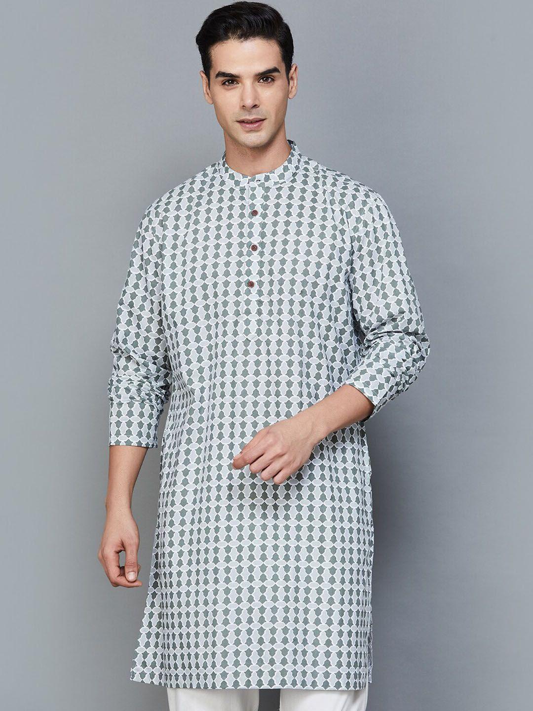 melange by lifestyle geometric printed mandarin collar straight kurta