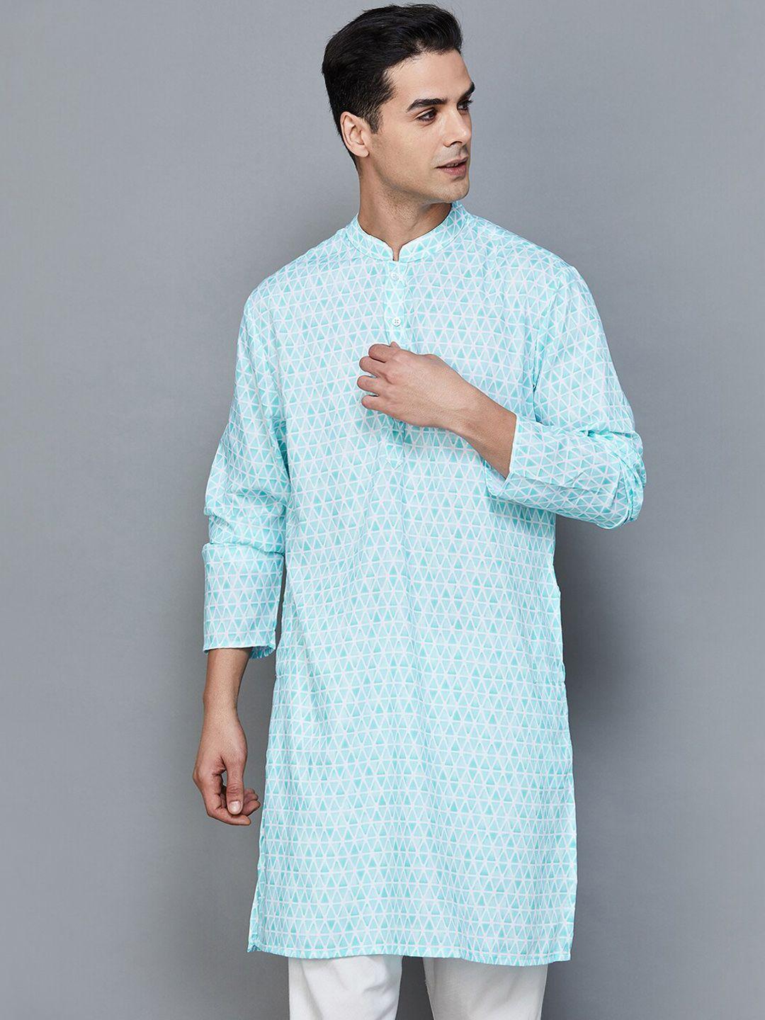 melange by lifestyle geometric printed mandarin collar straight kurta