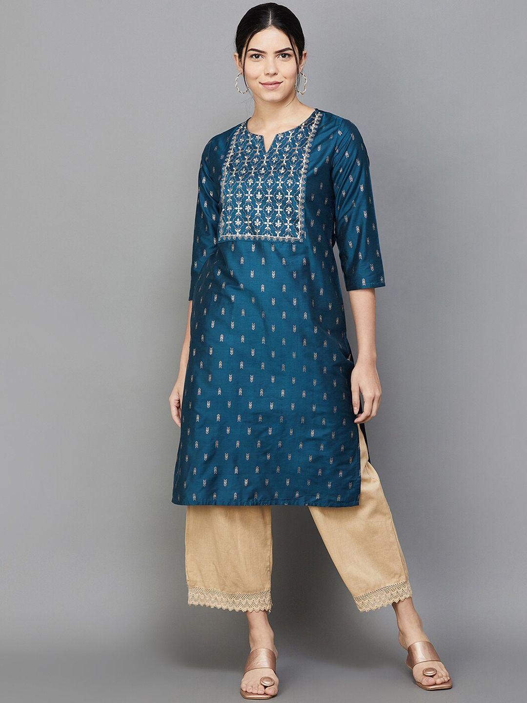 melange by lifestyle geometric printed mirror work straight kurta