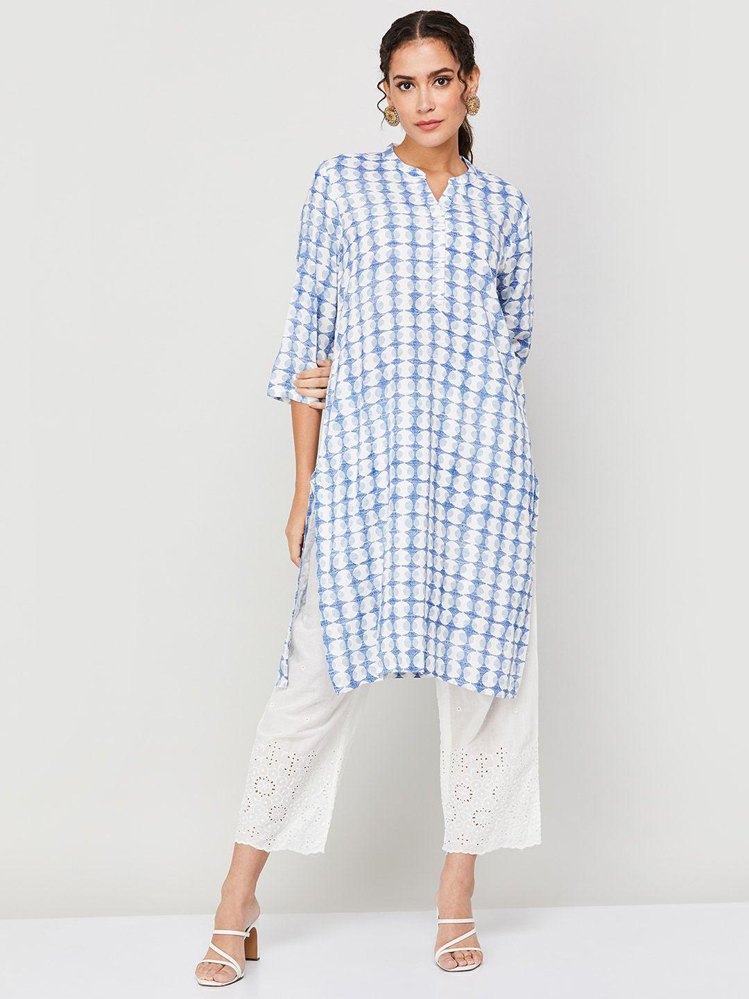 melange by lifestyle geometric printed notched neck kurta