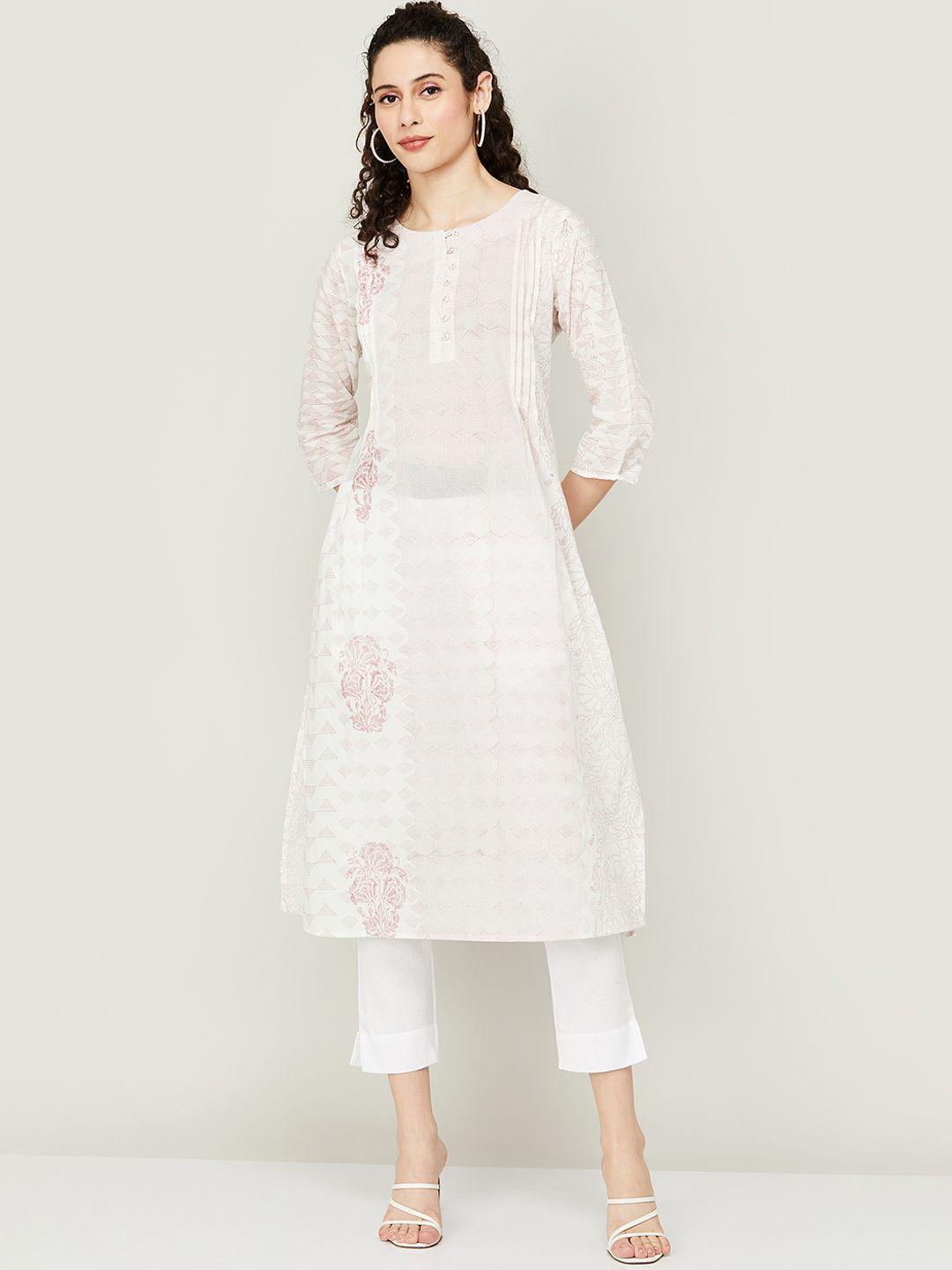 melange by lifestyle geometric printed pure cotton kurta