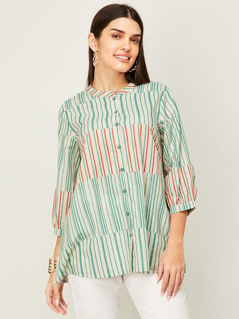 melange by lifestyle green cotton striped tunic