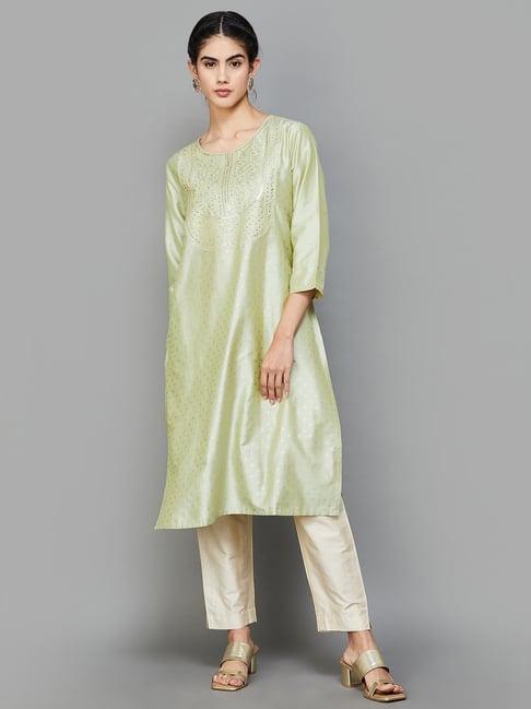 melange by lifestyle green embroidered kurta pant set