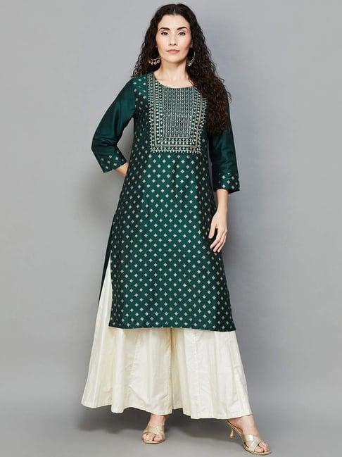 melange by lifestyle green embroidered straight kurta