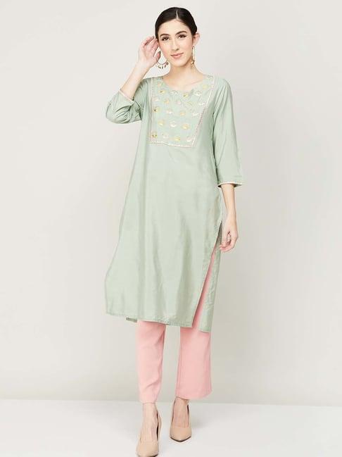 melange by lifestyle green embroidered straight kurta