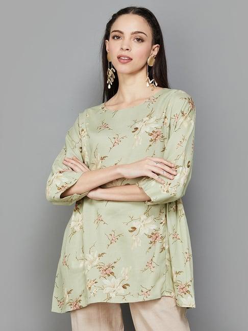 melange by lifestyle green floral print tunic