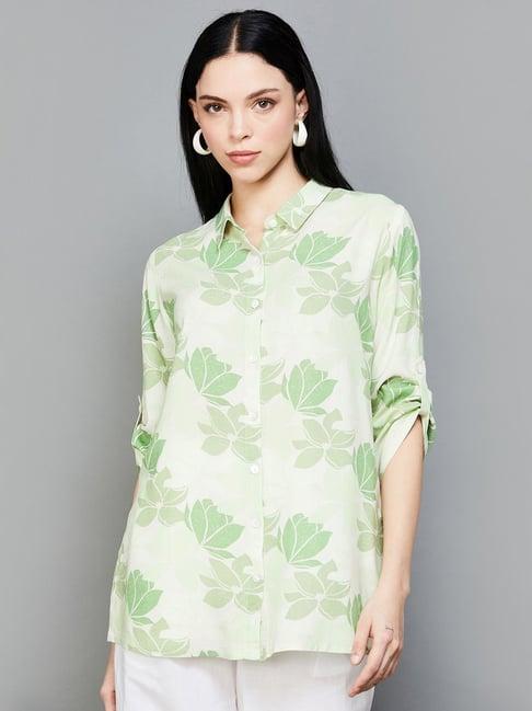 melange by lifestyle green printed shirt