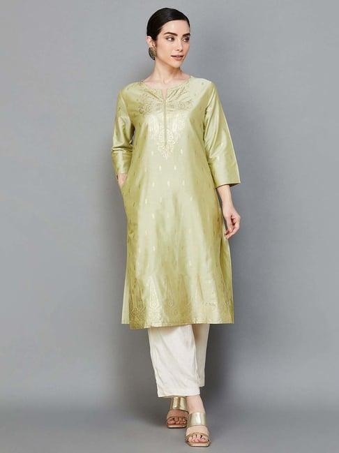 melange by lifestyle green printed straight kurta