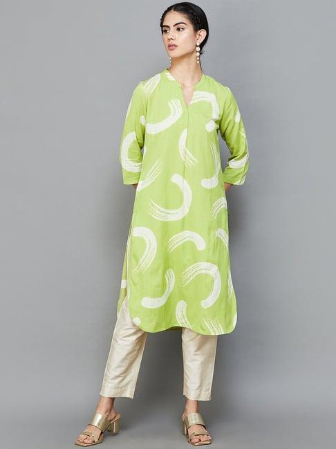 melange by lifestyle green printed straight kurta