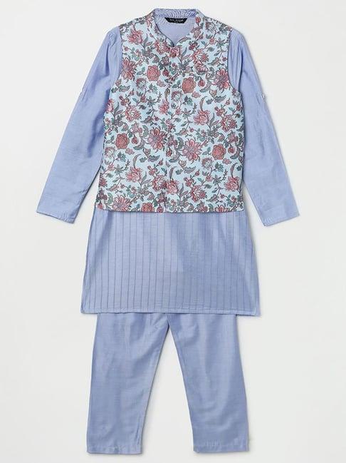 melange by lifestyle kids blue & red printed full sleeves kurta set
