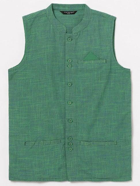 melange by lifestyle kids green cotton textured pattern waistcoat