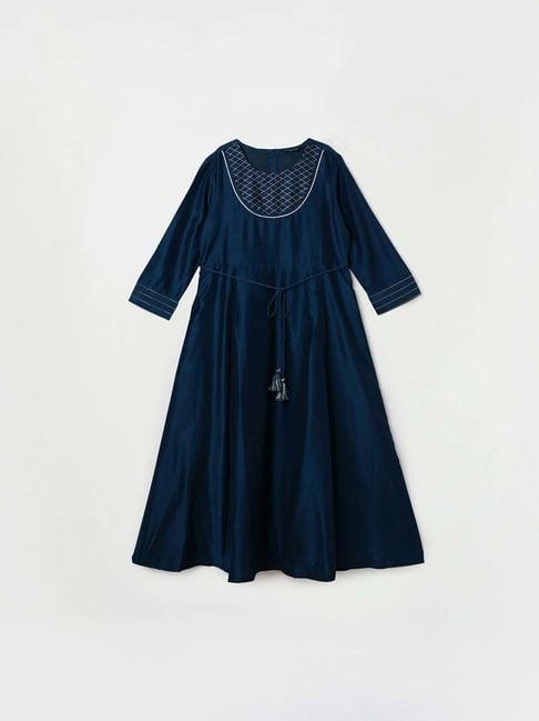 melange by lifestyle kids teal blue embroidered dress