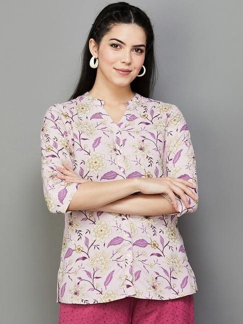 melange by lifestyle lilac printed a line short kurti