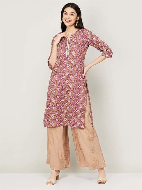 melange by lifestyle lilac printed straight kurta