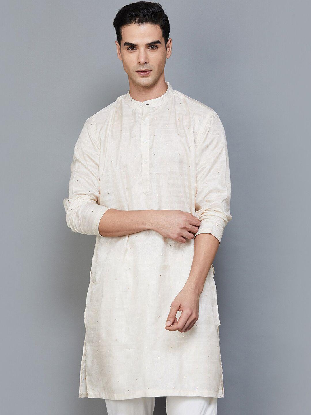 melange by lifestyle mandarin collar beads and stones detail straight kurta