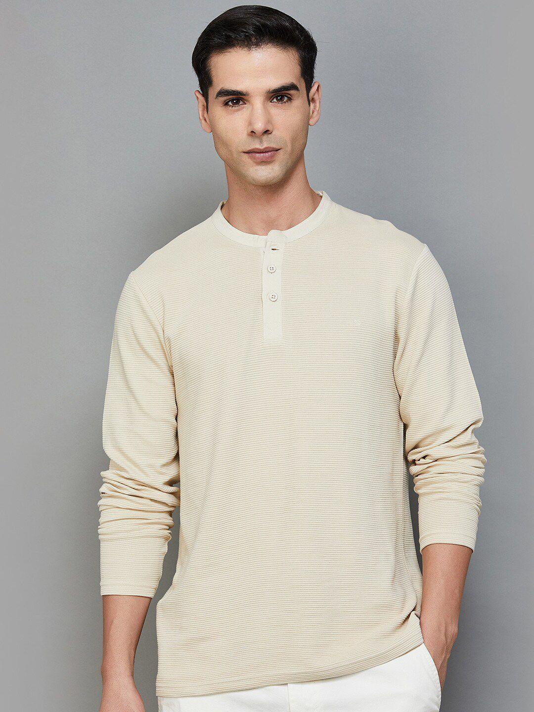 melange by lifestyle mandarin collar cotton casual t-shirt