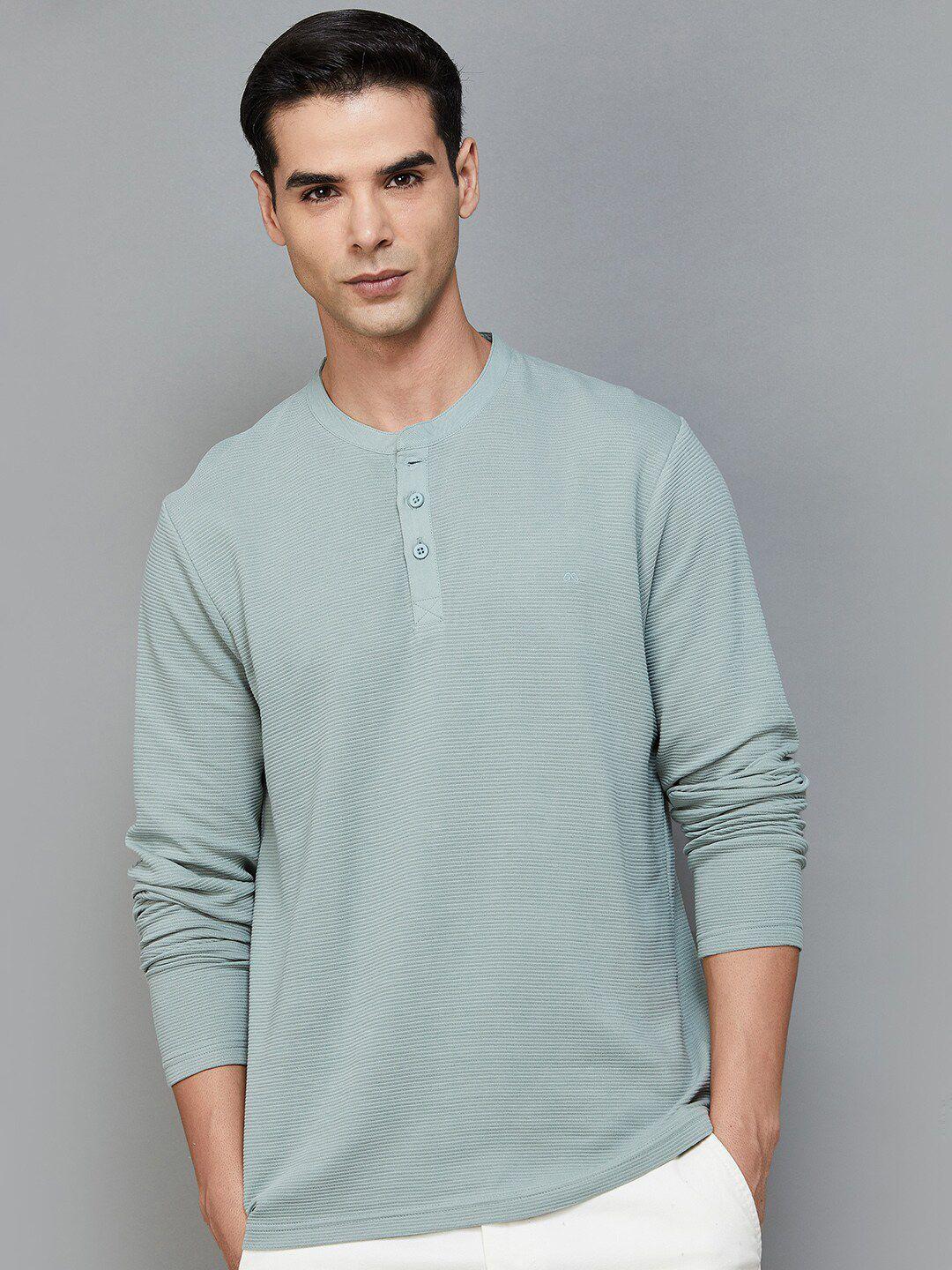 melange by lifestyle mandarin collar cotton casual t-shirt