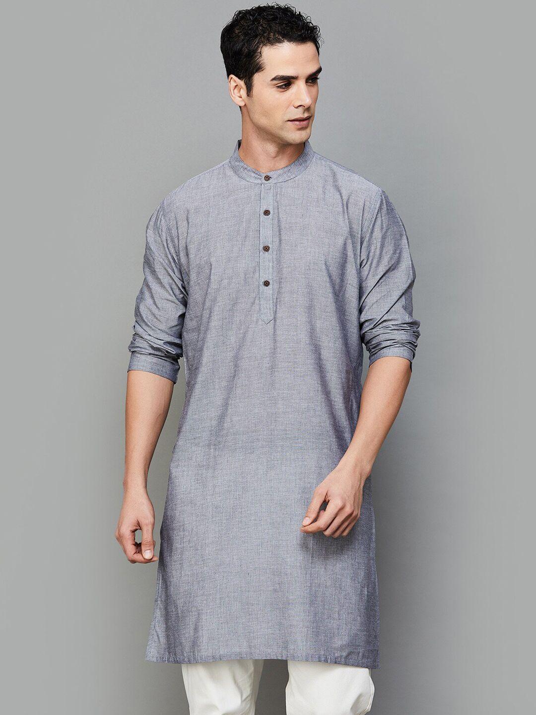 melange by lifestyle mandarin collar long sleeves cotton kurta