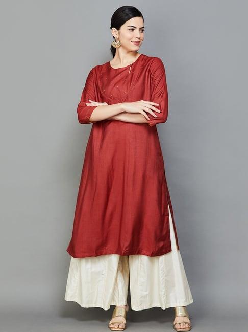 melange by lifestyle maroon straight kurta