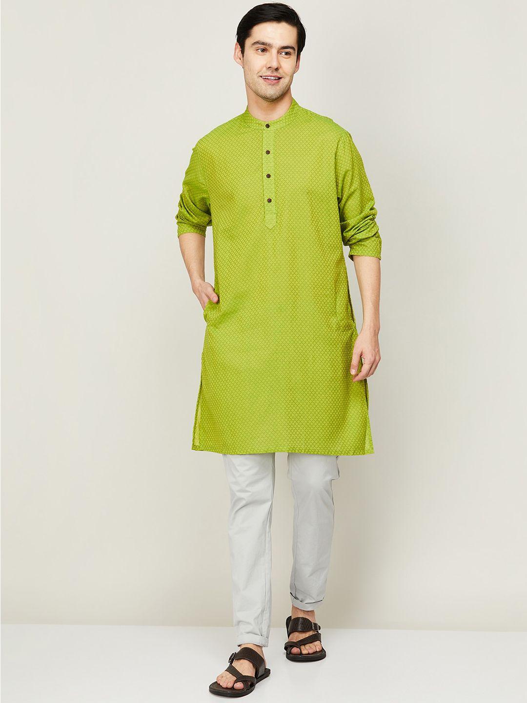 melange by lifestyle men checked cotton straight kurta