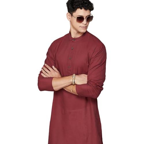 melange by lifestyle men red cotton regular fit solid kurta - m