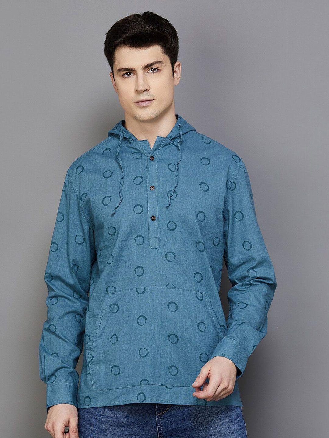 melange by lifestyle men teal opaque printed casual shirt