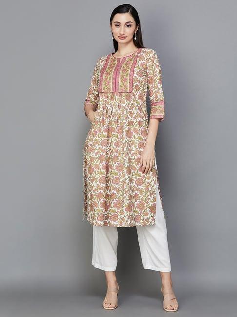 melange by lifestyle multicolor cotton floral print kurta