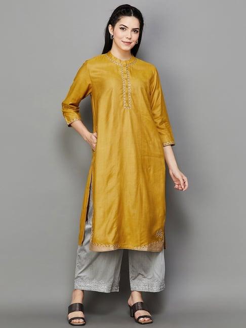 melange by lifestyle mustard straight kurta