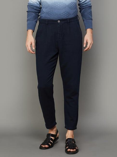 melange by lifestyle navy cotton regular fit trousers