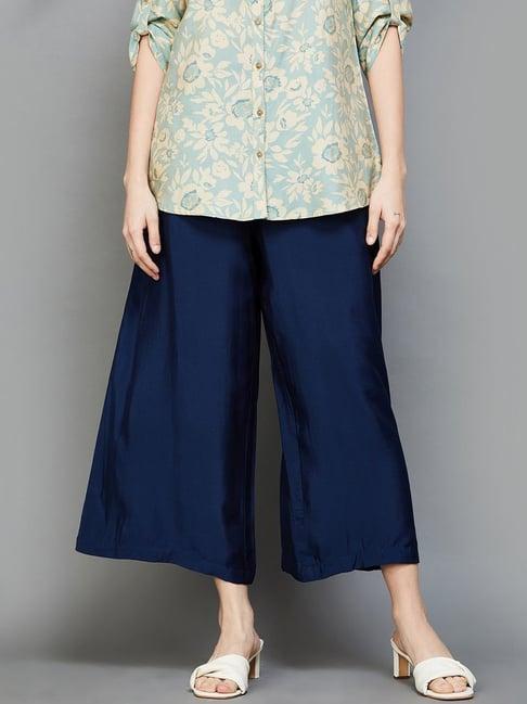 melange by lifestyle navy regular fit palazzos