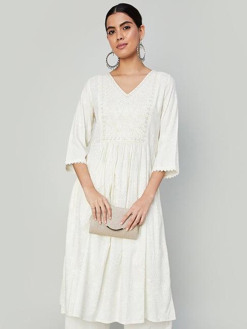 melange by lifestyle off white embroidered kurta