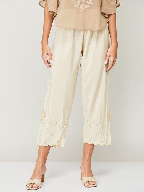 melange by lifestyle off-white embroidered pants