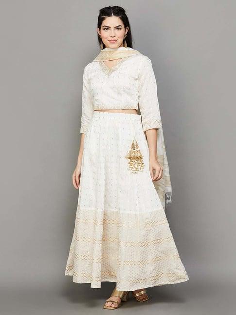 melange by lifestyle off-white embroidered top skirt set with dupatta