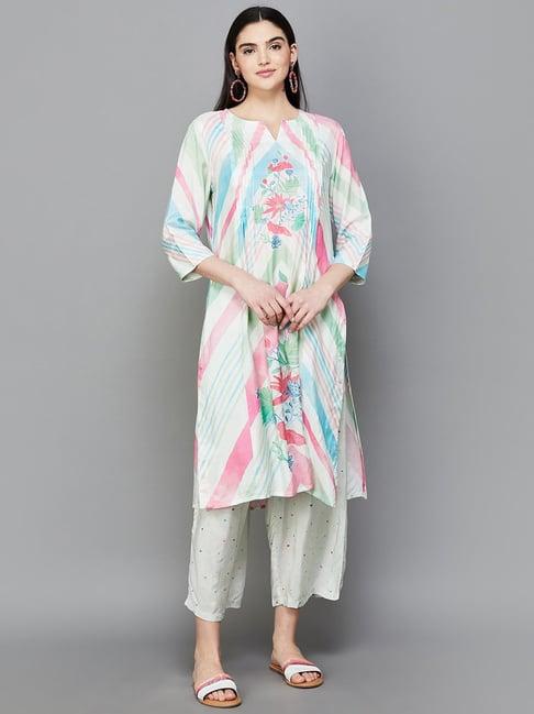 melange by lifestyle off-white floral print kurta pant set