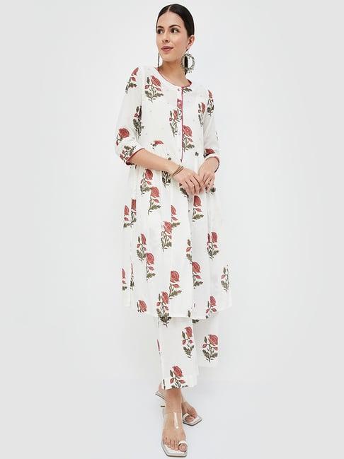 melange by lifestyle off white floral print kurta with palazzos