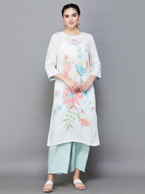 melange by lifestyle off white floral print kurta with pants