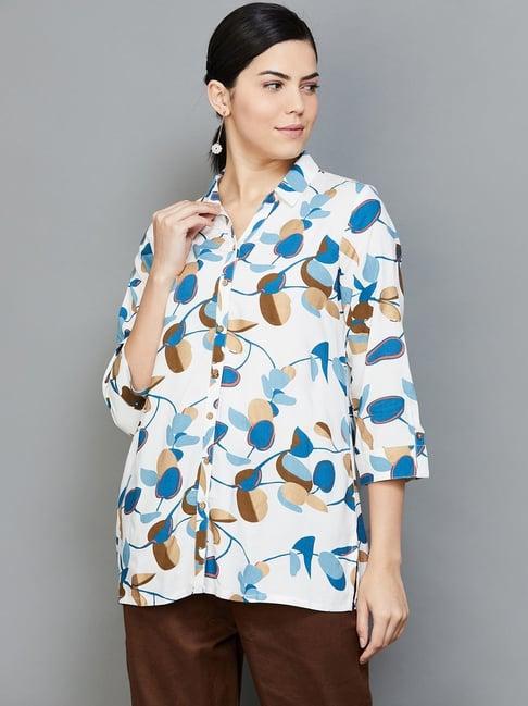 melange by lifestyle off-white floral print shirt