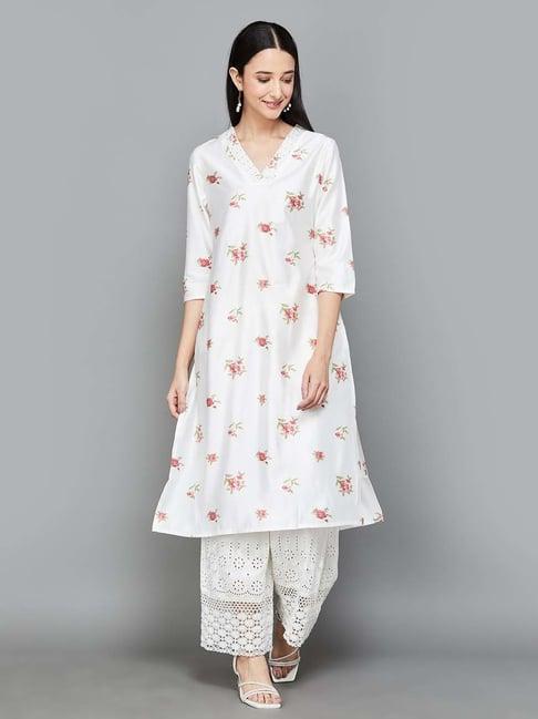 melange by lifestyle off-white floral print straight kurta